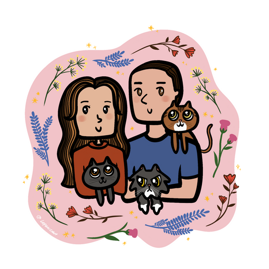 Digital Custom Family Portrait with Pets